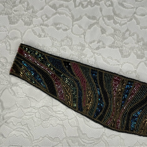 Vintage 80\'s Beaded Cumberbund Statement Belt Artsy Glamcore Fairy Witchy Goth main image 16